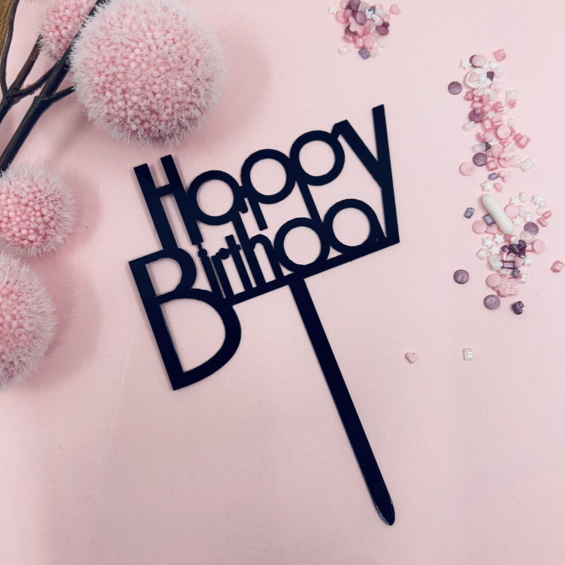 Cake topper Happy Birthday 10cm Zwart